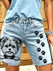 Women's Animal Art Printed Short Jeans