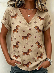 Women's Dog Art Print Casual T-shirt