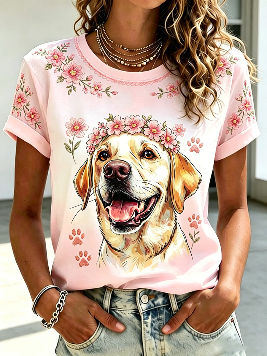 Women's Casual T-Shirt With Animal And Floral Print