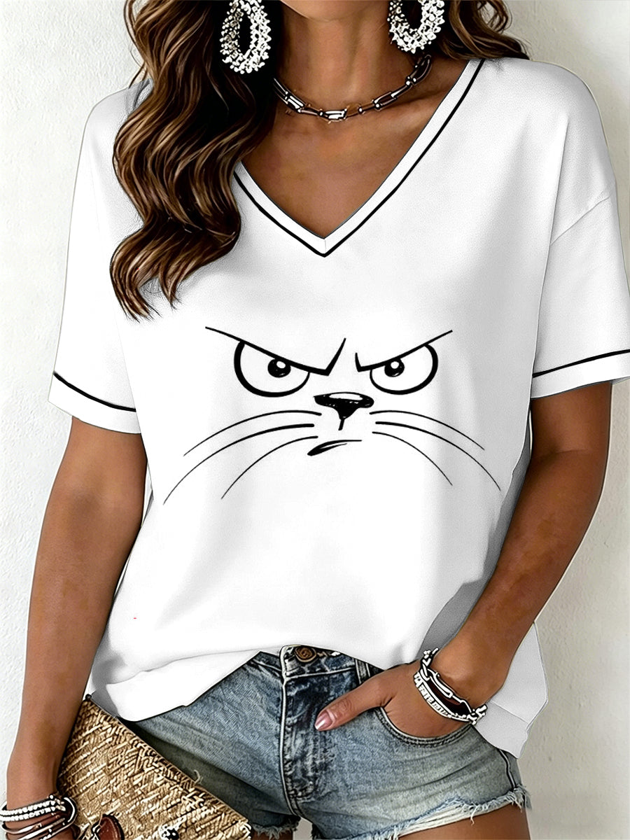 Women's Funny Cat V-Neck T-Shirt