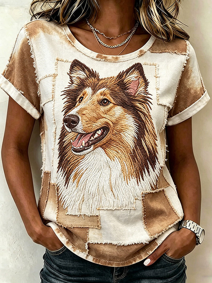 Women's Cute Animal Dog Short-Sleeve Casual T-Shirt