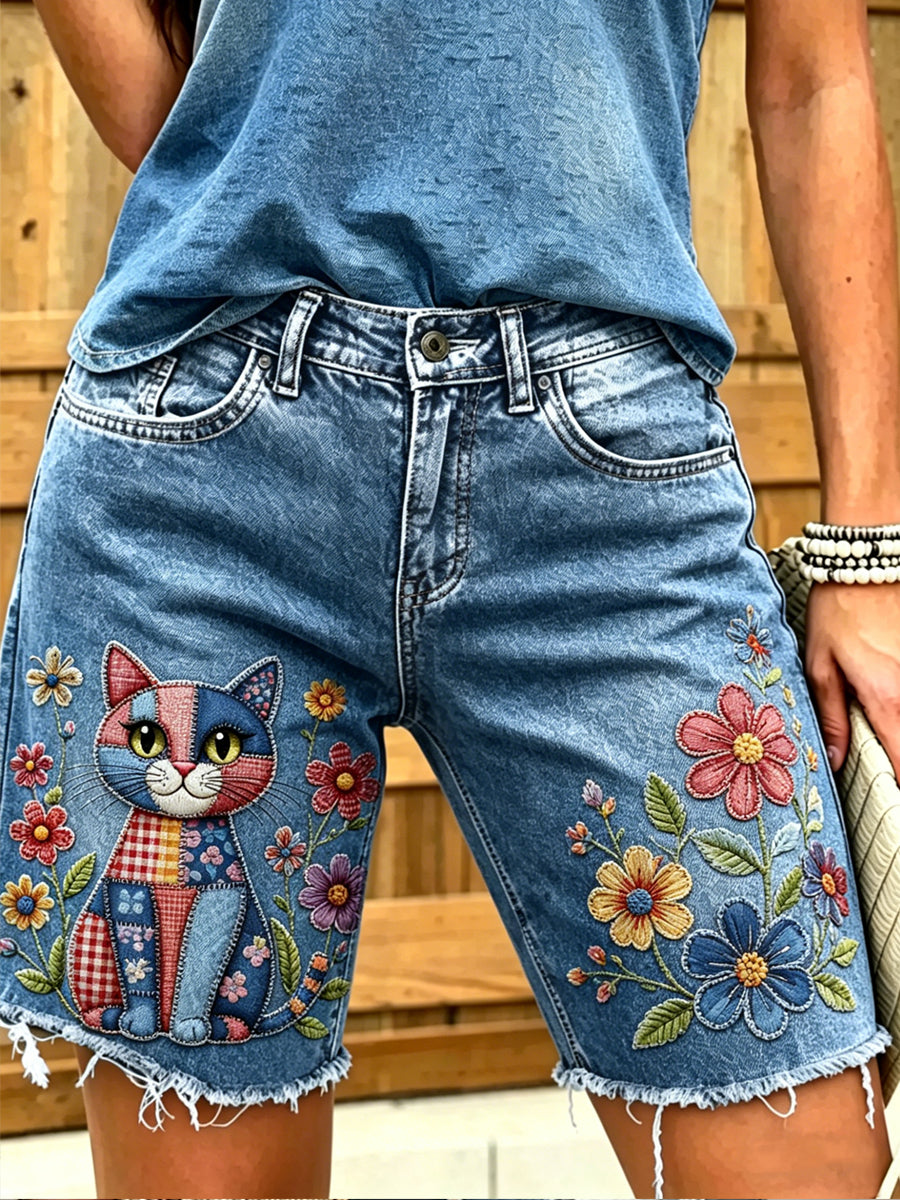 Women's Animal Art Printed Short Jeans