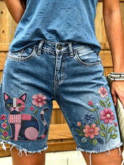 Women's Animal Art Printed Short Jeans