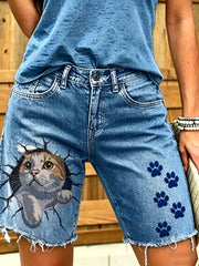 Women's Animal Art Printed Short Jeans