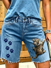 Women's Animal Art Printed Short Jeans