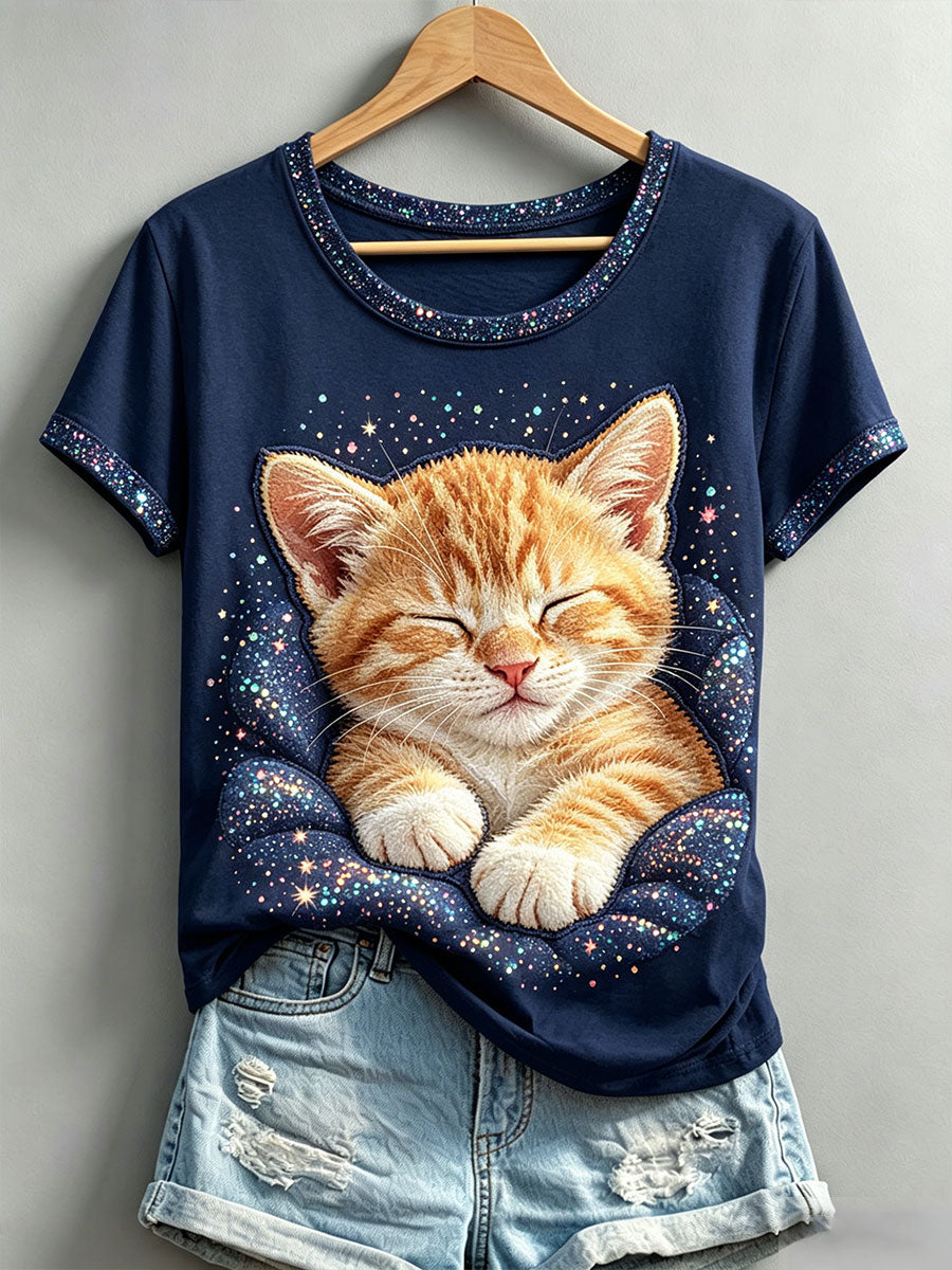 Women's T-shirt with a sleeping cat