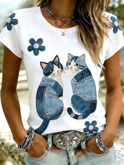 Women's Cute Cat Print short-sleeved T-shirt