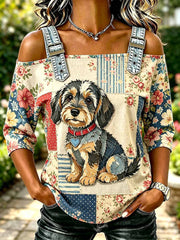 Women's Fashion Casual Dog Pattern Print T-Shirt