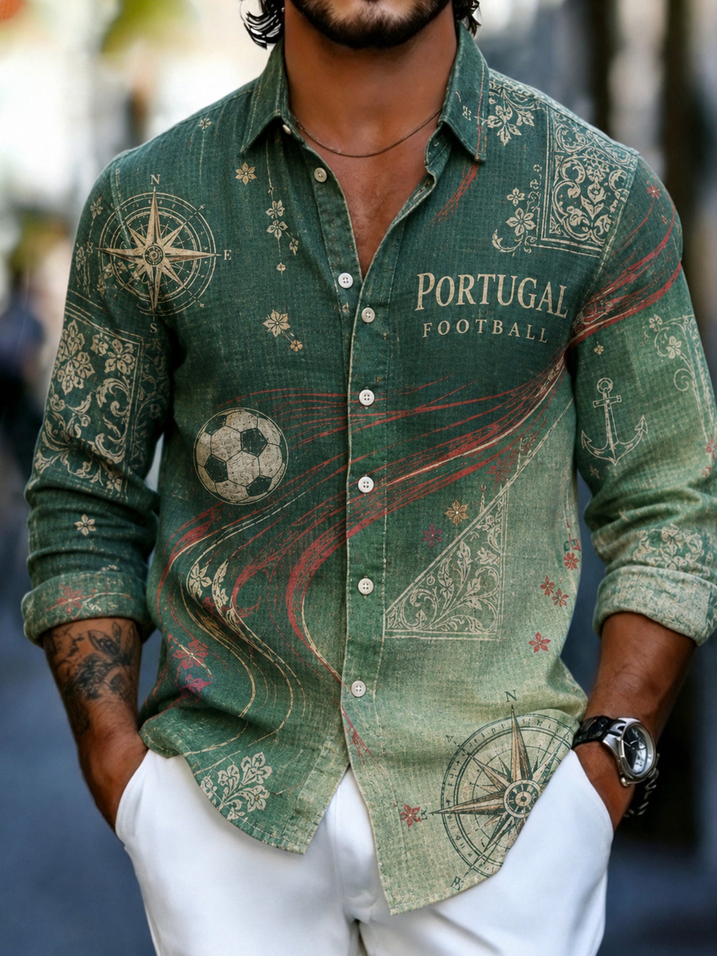 Men's Portugal Football Fan Art Print Long-Sleeve Shirt