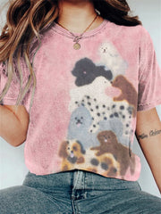 Women's Lovely Dogs Fuzzy Art short-sleeved T-shirt