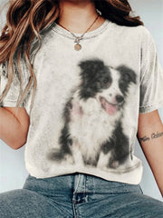 Women's Fuzzy Border Collie Art short-sleeved T-shirt