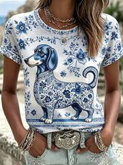 Women's Sausage Dog Floral Print T-Shirts