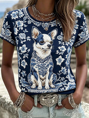 Women's Floral Print Dog T-Shirts