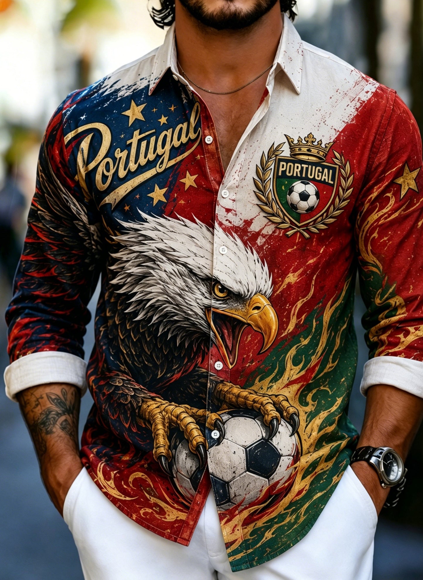 Men's Portugal Football Match Art Print Long-Sleeve Shirt