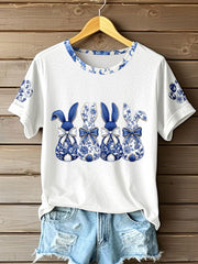 Women's Chinese Style Animal Blue and White Porcelain Print T-shirt