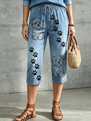 Women's Animal Art Printed Drawstring Middle Pants