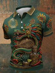 Men's Mexico Football Lover Floral Art Printed Casual Tops