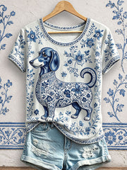 Women's Floral Dog Print T-Shirts