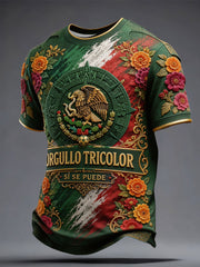 Men's Mexico Football Lover Floral Art Printed T-shirt