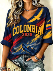 Women's Colombian football casual Waffle T-shirt