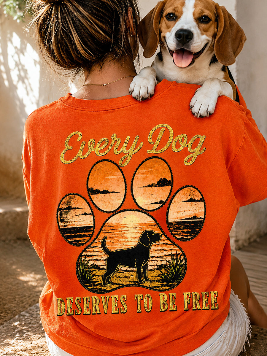 Women's Save The Beagles Print Round Neck T-shirt