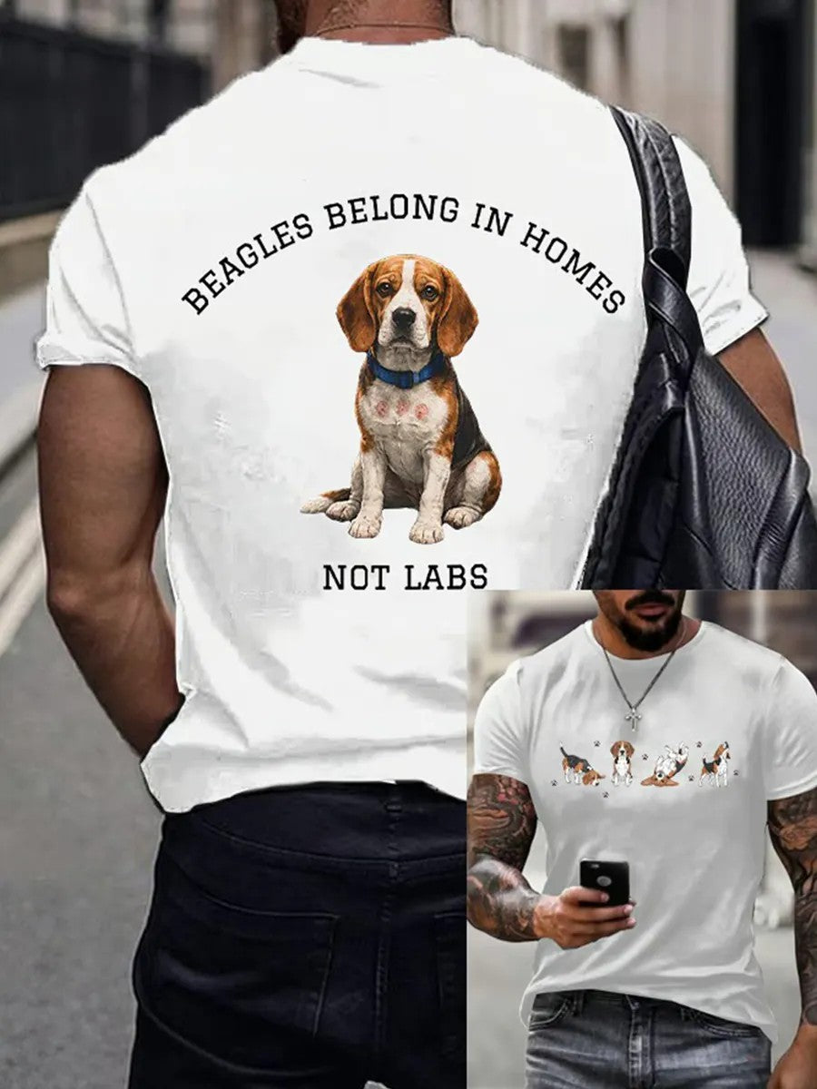 Men's Save The Beagles Print Round Neck T-shirt