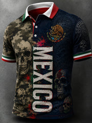 Men's Mexican Football-Themed Polo With Aztec Art Print