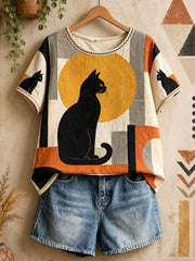 Women's Geometric Cat Art Casual Tops