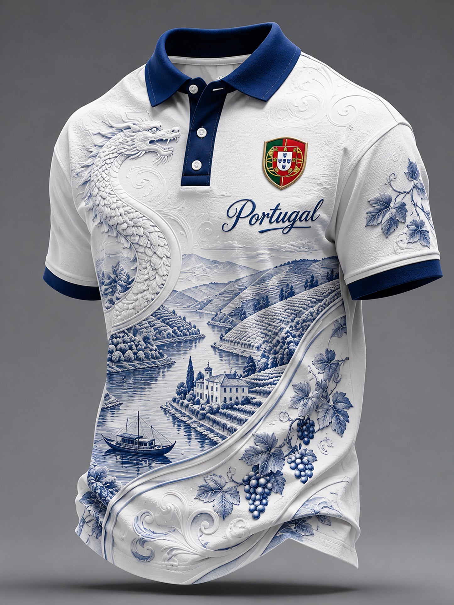 Men's Portugal Football Fan Art Print Polo