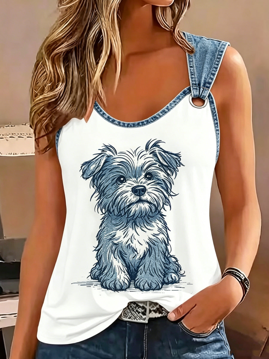 Women's Retro Animal Dog Print Sleeveless Tank Top