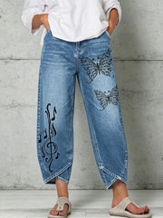 Women's Animal Music Butterfly Print Trousers