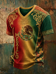 Men's Mexican Football Fan Top with Aztec Totem Art Print