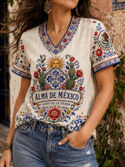 Women's Mexico Proud Art Printed Linen Tops