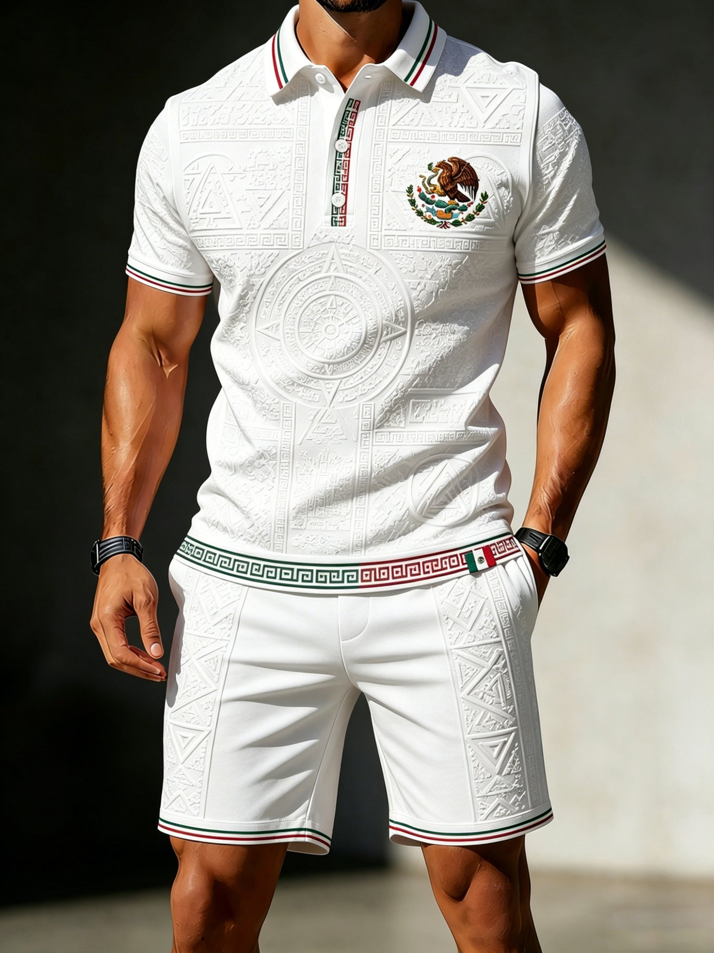 Men's Mexican Football Aztec Totem Art Print Polo Set