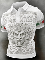 Men's Mexican Football-Themed Polo Shirt With Aztec Totem Art Print