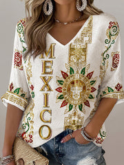 Women's Mexican Football Match Aztec Totem Art Print Top