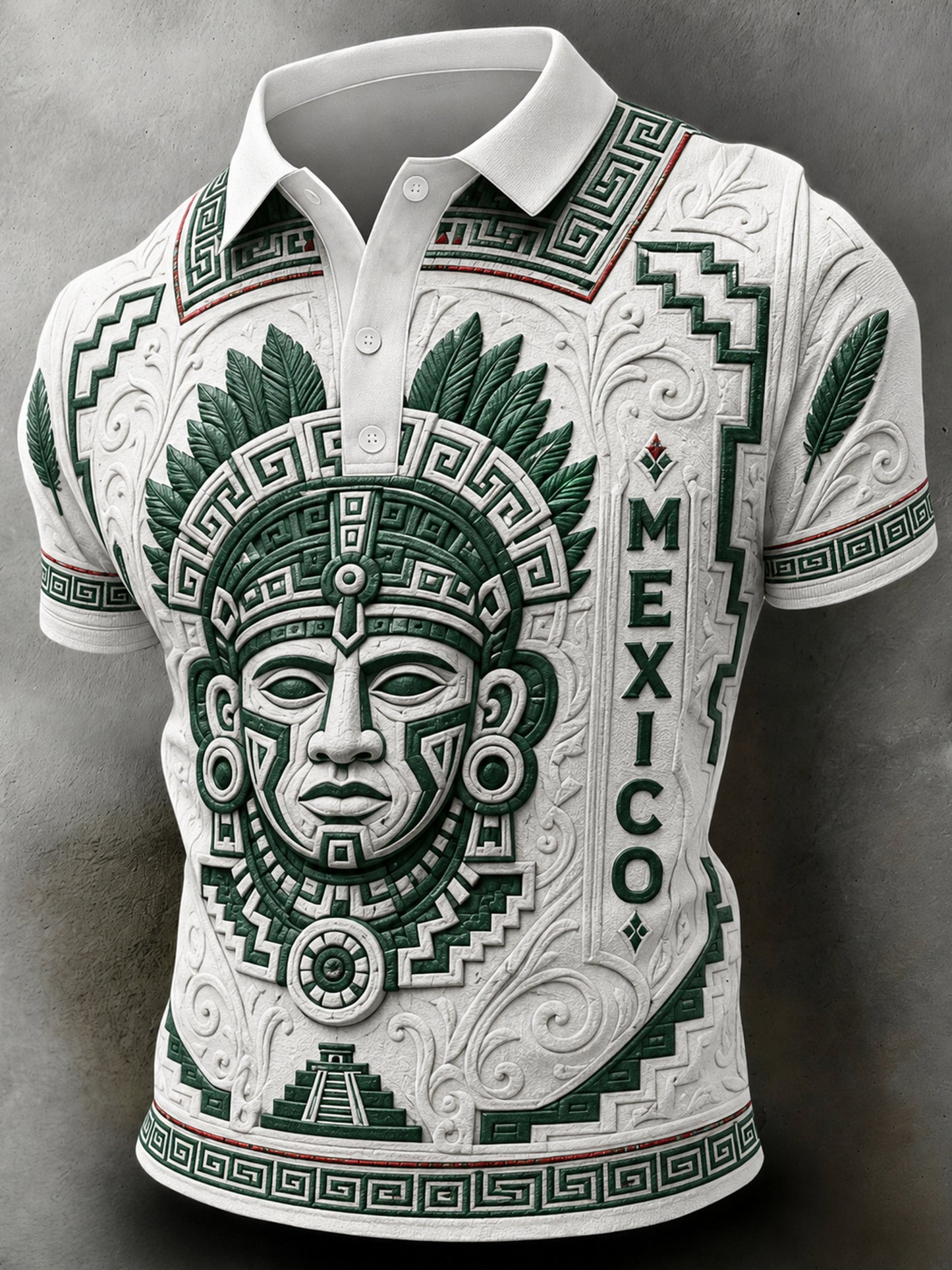 Men's Mexican Football-Themed Polo Shirt With Aztec Totem Art Print