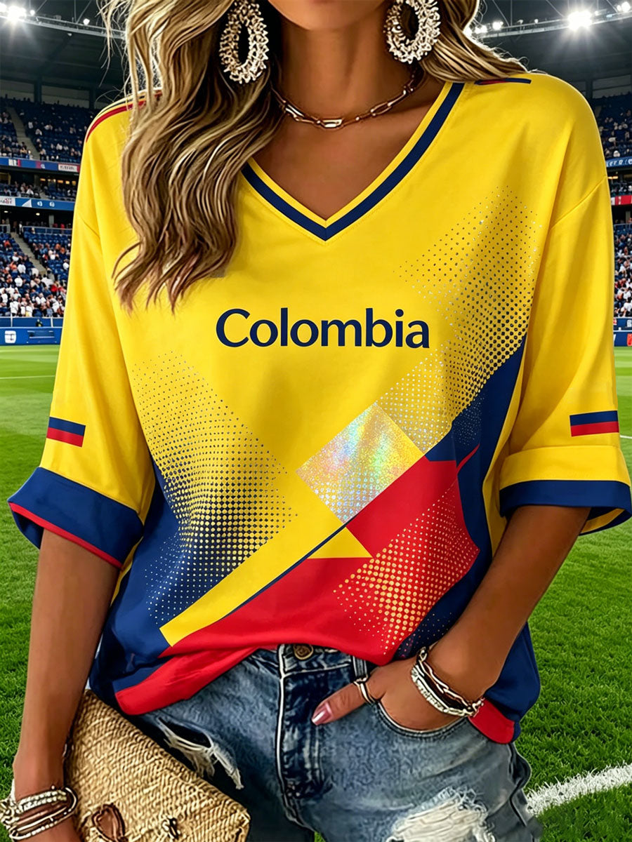 Women's Colombian Football Style Casual T-shirt