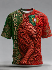 Men's Portugal Football Match Cheering T-Shirt With Embossed-Texture Art Print