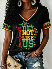 Women's Juneteenth They Not Like Us Since 1865 Print Casual V-Neck Tee