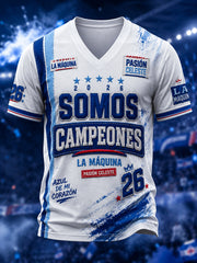 Men's 2026 Campeones Print Casual V-neck T-shirt