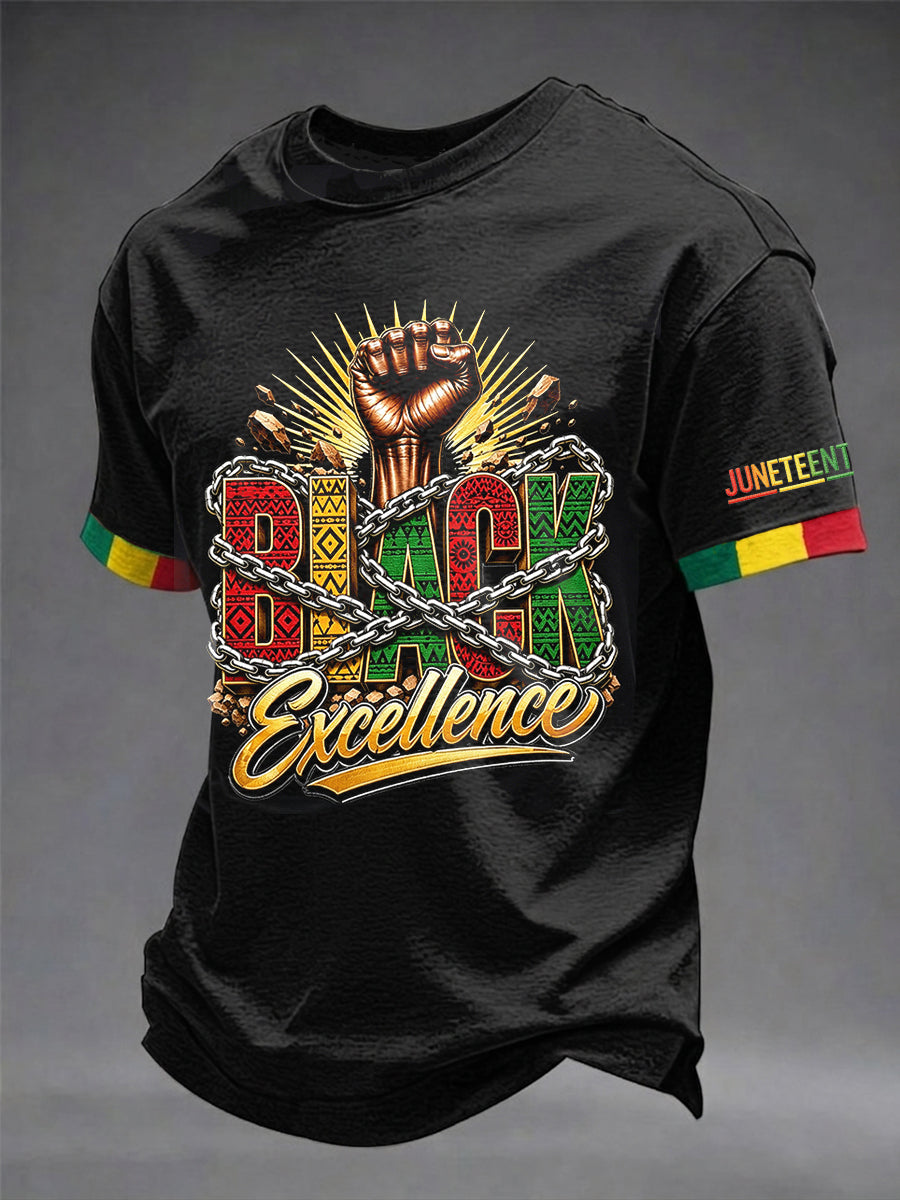 Men's Juneteenth Black Excellence Power Fist Print Casual Short Sleeve T-shirt