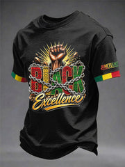 Men's Juneteenth Black Excellence Power Fist Print Casual Short Sleeve T-shirt