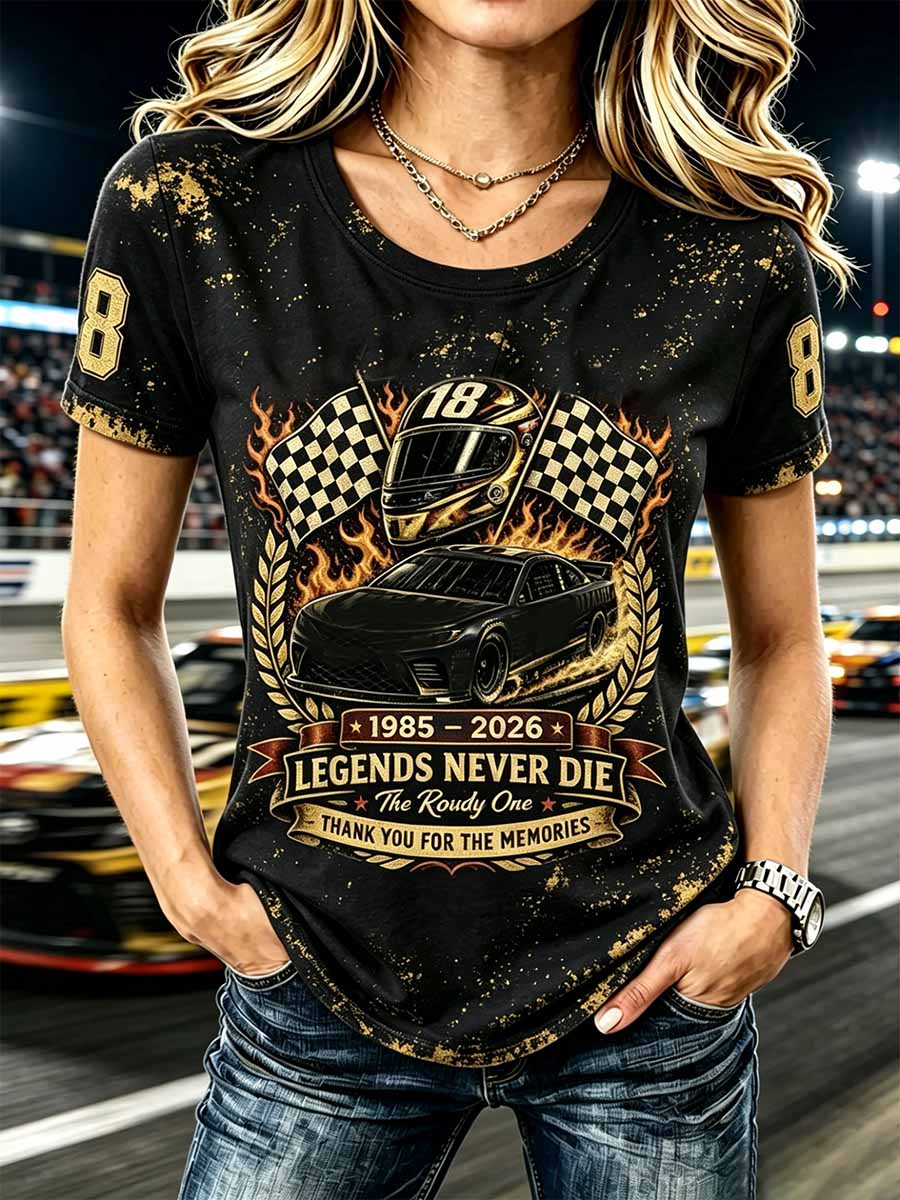 Women's Commemorative Racing Driver Pattern Print Casual T-Shirt