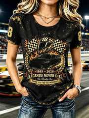 Women's Commemorative Racing Driver Pattern Print Casual T-Shirt
