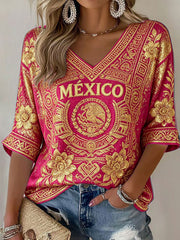Women's Mexico Football Lover Art Printed T-shirt