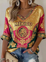 Women's Mexico Football Lover Art Printed T-shirt
