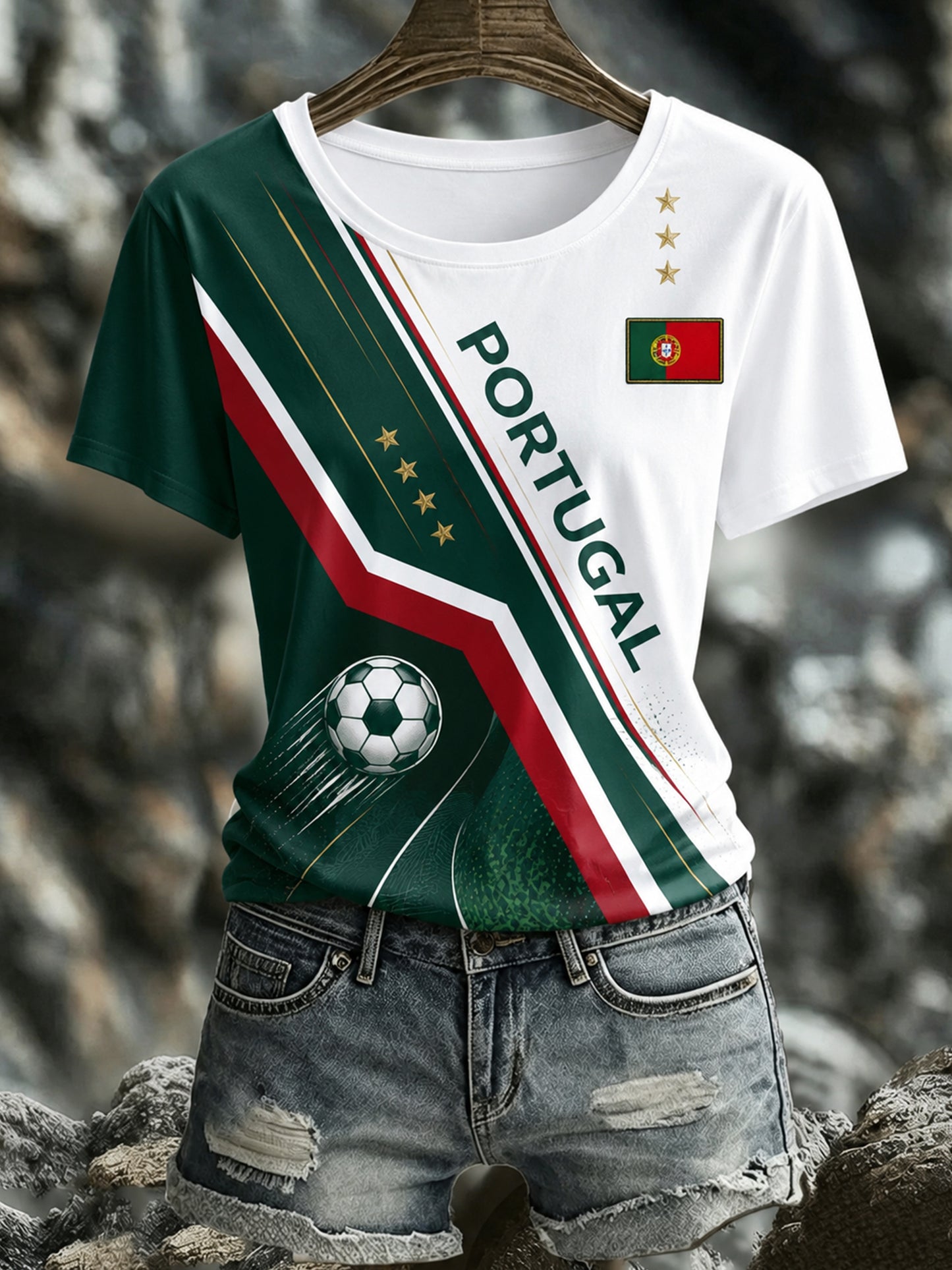 Women's Portugal Football Fan Art Print T-Shirt