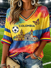 Women's Colombian Football Style Casual T-shirt