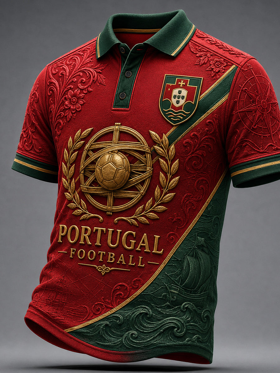 Retro Portugal Football Fan Art Print Casual Jersey